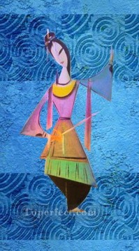 chinese girl with sword wall decor original Oil Paintings